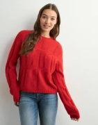 Pieces - Punainen - Pcjenna Ls O-Neck Cable Knit Noos B