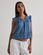 Only - Sininen - Onlcharis Life Sl Tie Neck Top Wvn